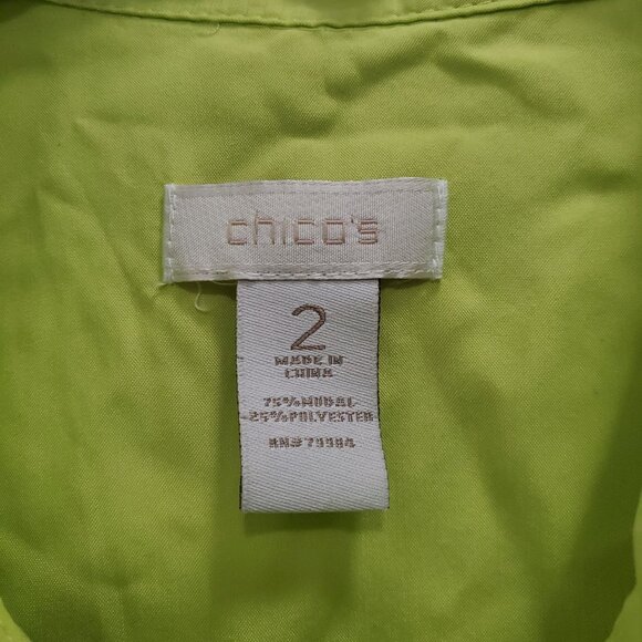 Chico's Women's Lime Green Modal Blend Shell Chip Short Sleeve Button Up Top 2 L - Picture 5 of 7